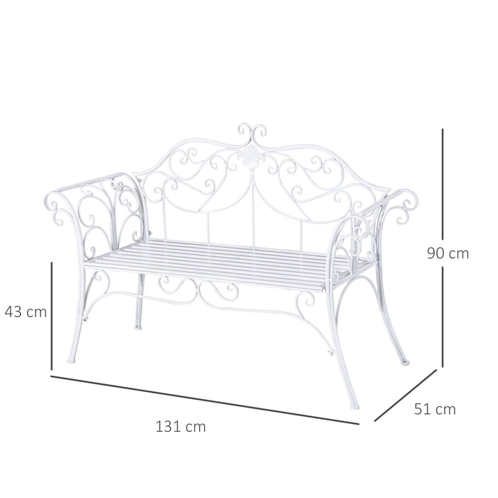 Garden Loveseat Bench - 2-Person Metal Patio Chair for Outdoor & Indoor Use - White Furnishing Ideal for Couples