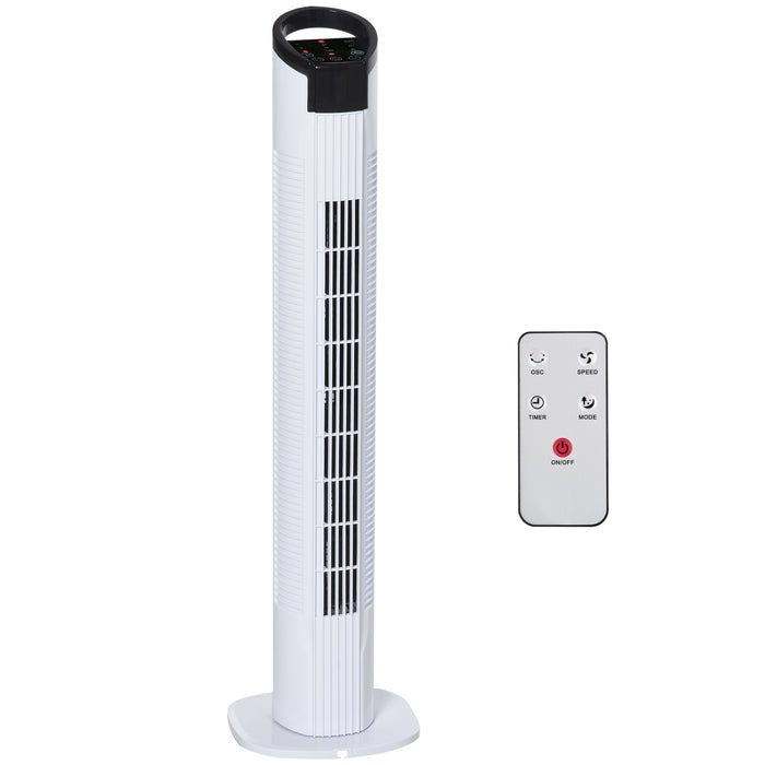 Freestanding Tower Fan with LED Panel - 3 Speed Settings, 70° Oscillation, 7.5-Hour Timer, and Remote Control - Ideal for Home or Office Comfort