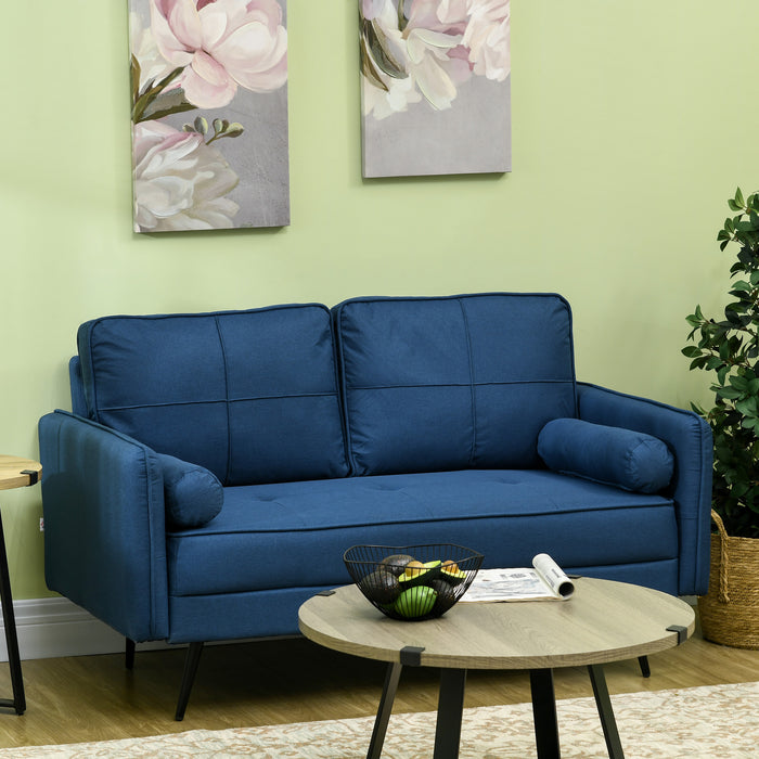 Loveseat Sofa 143cm - Upholstered 2-Seater with Back Cushions and Pillows in Blue - Cozy Furniture for Bedroom or Small Spaces