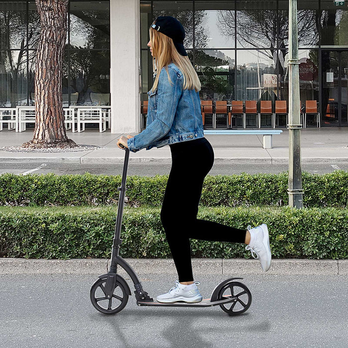 Adult Kick Scooter with Shock Absorption - Foldable, Adjustable Height, Durable Aluminum Frame - Ideal Ride On Toy for Teens & Adults 14+ in Black