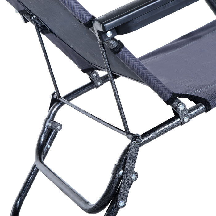 Foldable Sun Lounger Set with Adjustable Back - Reclining Garden Chairs with Pillow and Armrests in Grey - Perfect for Outdoor Relaxation and Comfort