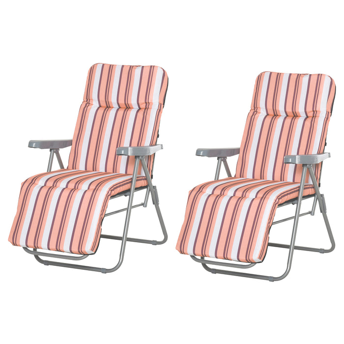 Garden Sun Lounger Set of 2 - Outdoor Adjustable Reclining Chairs with Cushioned Seats, Foldable - Perfect for Patio Relaxation, Orange and White