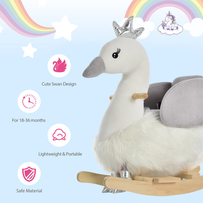 Plush Swan-Shaped Rocking Animal for Kids - Toddler Ride-On Toy with Realistic Sounds - Ideal for Ages 18-36 Months