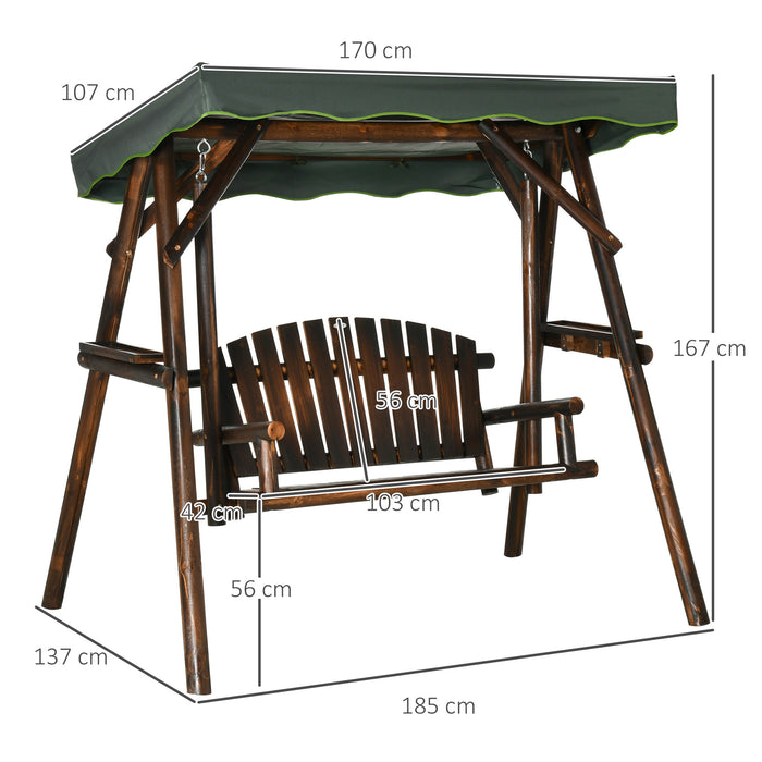 Outdoor 2-Person Wooden Swing Chair with Canopy - Comfortable Hanging Porch Bench with Adjustable Cover & Side Trays - Ideal for Patio, Poolside & Backyard Relaxation