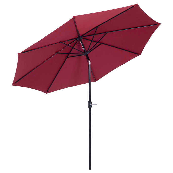 Tilting Parasol 3m Sun Shade Umbrella - Wine Red, 8 Ribs, Crank Handle for Easy Adjustment - Ideal for Garden, Balcony, Outdoor Bench Seating