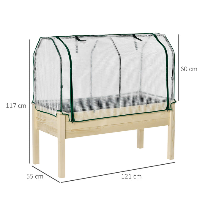 Elevated Wooden Planter Box with Greenhouse Cover - Raised Garden Bed for Herbs & Veggies, Perfect for Outdoor Spaces - Ideal for Patios, Backyards, and Balconies