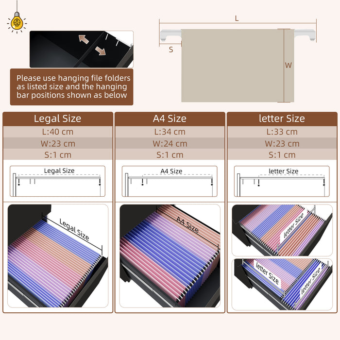3-Drawer Vertical Filing Cabinet with Lock and Pencil Tray - Steel Mobile Storage, Adjustable Hanging Bar for A4/Legal Documents - Secure Office Organization