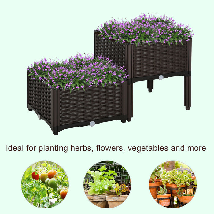 Elevated Garden Bed Kit - Set of 2 Brown Patio Flower Planter Boxes, Polypropylene Vegetable Growing Containers - Ideal for Outdoor Plant Enthusiasts and Urban Gardeners