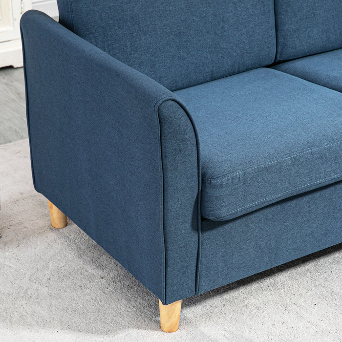 Modern Compact Loveseat - 2-Seater Sofa with Wooden Legs and Armrests in Blue - Ideal for Small Living Spaces