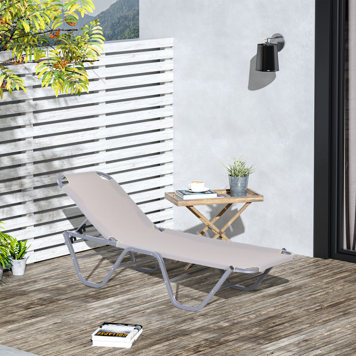 Adjustable Garden Sun Lounger - 5-Position Reclining Outdoor Chair with Lightweight Frame, Cream 84B-386CW - Ideal for Poolside Relaxation and Sunbathing