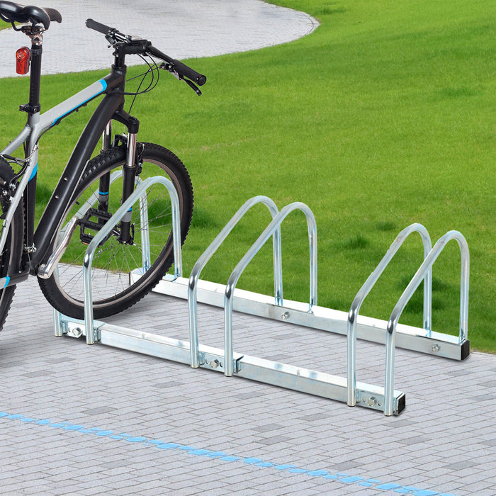 Bicycle Stand Parking Rack - Heavy-Duty Locking Bicycle Storage for Floor or Wall Mount, 76L x 33W x 27H - Ideal for Securing 3 Bikes, Silver Color