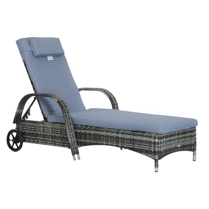 Rattan Garden Sun Lounger - Adjustable Reclining Outdoor Patio Bed with Wicker Weave & Headrest, Grey - Ideal for Relaxing in Your Backyard