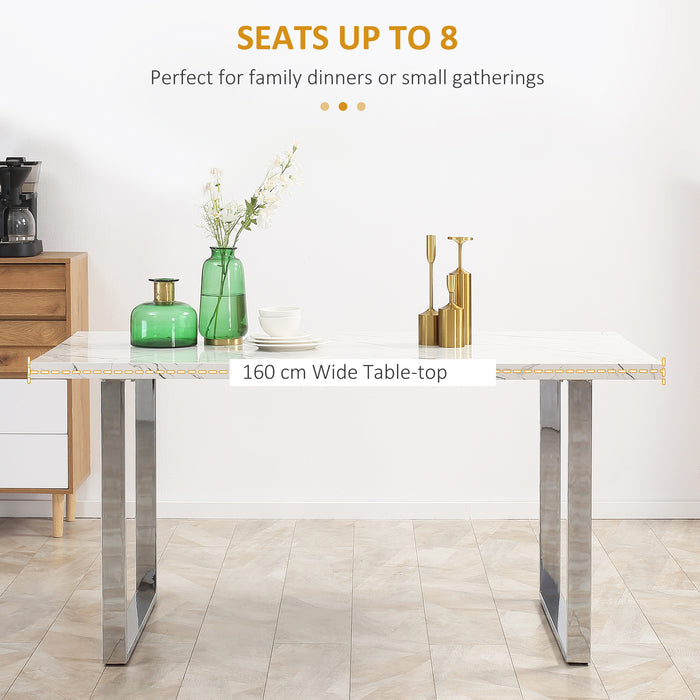 Marble Effect Dining Table - Rectangular 155 cm with Sturdy Steel Legs - Suits 6-8 Guests Perfect for Kitchen and Dining Spaces