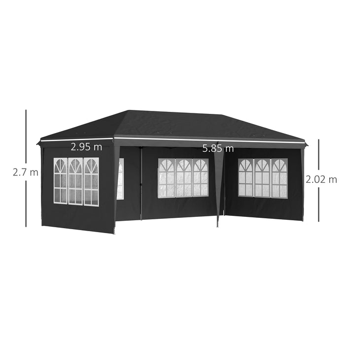 Pop Up Gazebo 3x6m - Height Adjustable Marquee with Sidewalls, Storage Bag - Versatile Shelter for Parties, Events, Black