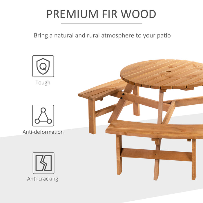 Fir Wood Pub Parasol Table Set - 6-Seater Heavy-Duty Outdoor Dining Ensemble with Bench - Ideal for Garden and Patio Entertainment