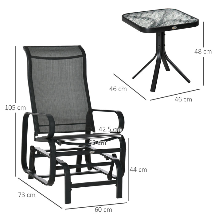 Outdoor Patio Glider Rocking Chairs with Tea Table - 3-Piece Comfortable Swinging Chair Set, Black - Ideal for Garden Relaxation and Socializing