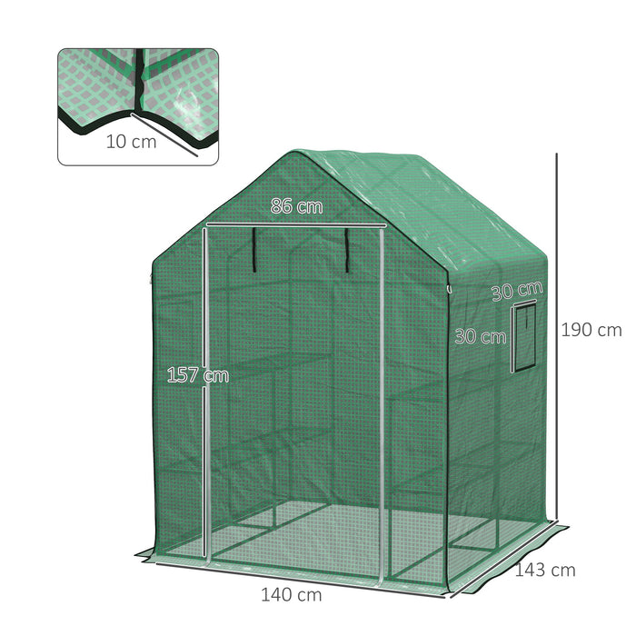 Walk-in Greenhouse PE Replacement Cover with Roll-Up Door - 140 x 143 x 190cm, Green with Windows - Ideal for Plant Protection & Extended Growing Season