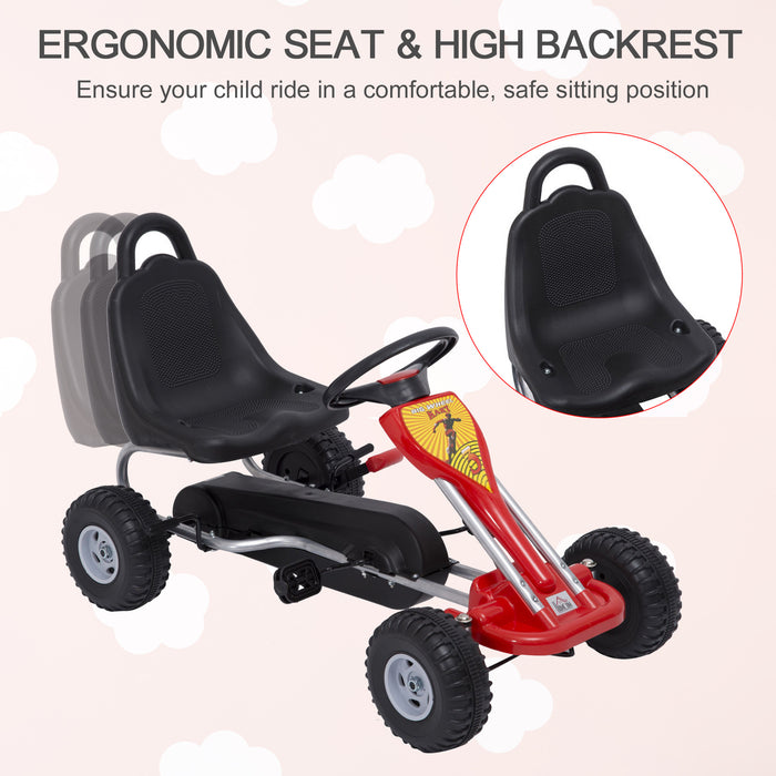 Pedal-Powered Go Kart for Kids with Hand Brake - Durable Red Children's Racing Cart - Fun Outdoor Activity and Exercise for Boys and Girls