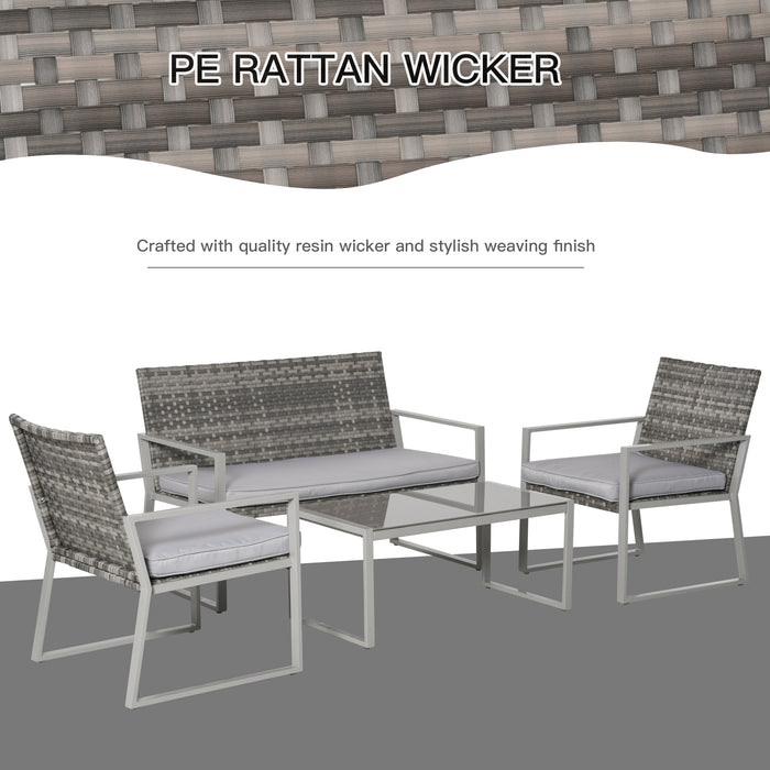 4-Seater Rattan Garden Furniture Set - Single Sofa Arm Chairs, Bench with Cushions & Coffee Table - Ideal for Patio and Backyard Entertaining