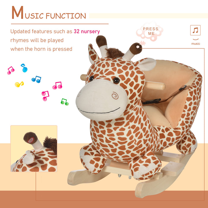 Giraffe-Themed Rocker with Sound Effects - Plush Rocking Horse Toy for Toddlers - Interactive Play and Development for Young Children