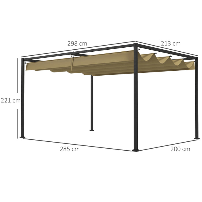 Metal Pergola 3x2m with Retractable Roof - Durable Garden Gazebo Canopy for Outdoor, Patio Use - Khaki Shelter Ideal for Entertainment and Relaxation