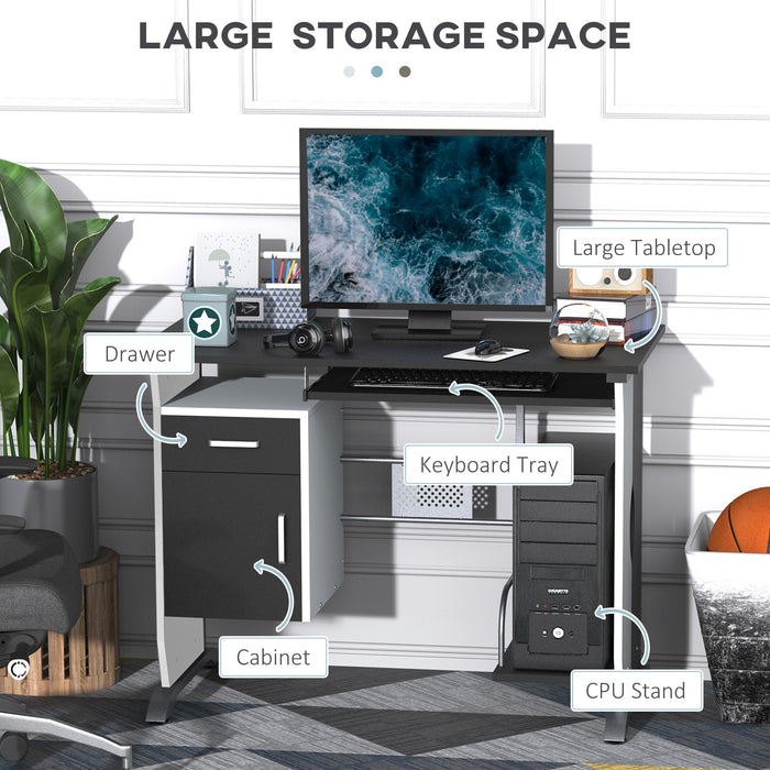 Home Office Computer Desk - Ergonomic Workstation with Sliding Keyboard Tray, Storage Drawers & CPU Stand - Perfect for Professional & Remote Working Environments