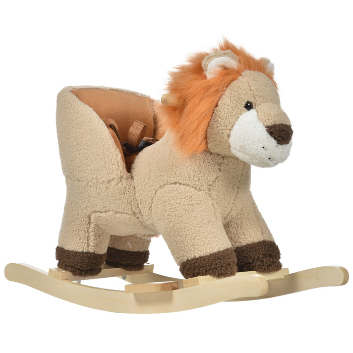 Plush Lion Rocking Horse for Toddlers - Soft Brown Mane, Sturdy Wooden Base - Ideal First Ride-on Toy for Young Children