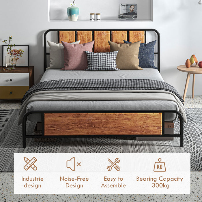 King Size Industrial Bed Frame with Headboard and Footboard - Sturdy Steel Slat Support with 31cm Clearance for Storage, 160x207cm - Ideal for Bedroom Organization and Comfort