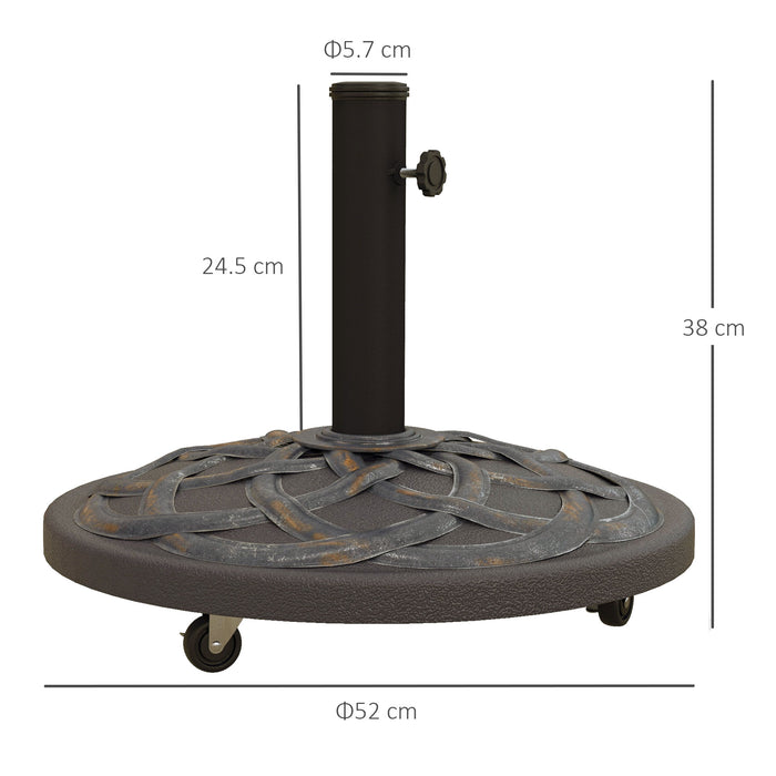 Heavy-Duty 27kg Concrete Parasol Base with Wheels - Decorative Bronze-Toned Umbrella Stand for Stability - Ideal for Outdoor Patio Use and Windy Conditions