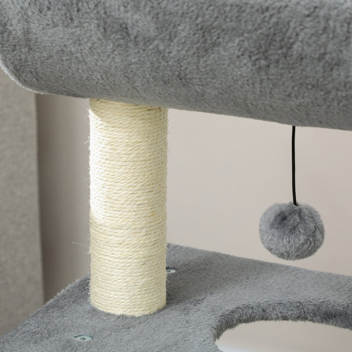 Cat Tree Tower with Multiple Features - Scratching Posts, Cushioned Pad, Cozy Bed, Elevated Perch & Playful Toy Ball - Perfect for Play & Rest for Felines