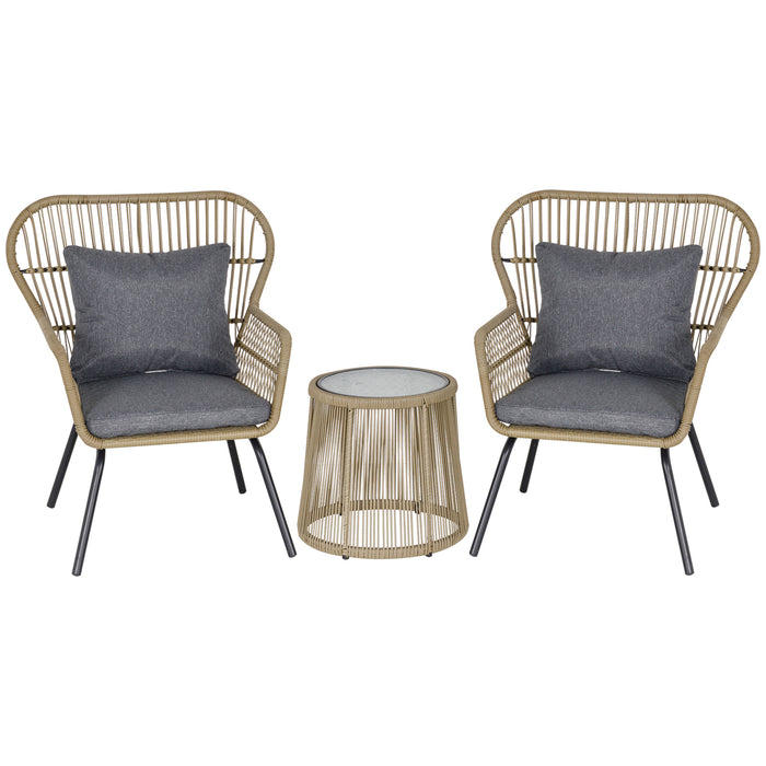 Outdoor 2-Person Wicker Rattan Patio Bistro Set - Includes 2 Chairs and Coffee Table with Metal Legs - Ideal for Garden, Backyard, and Deck Lounging