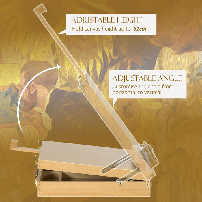 Adjustable Beechwood Table Easel - Holds Canvases Up to 61cm with Storage Compartment - Portable & Foldable for Artists Drawing & Sketching