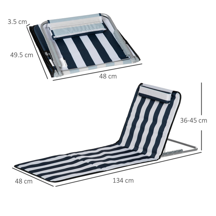 Foldable Beach Chair Mat - 2-Pack Adjustable Sun Lounger with Metal Frame and PE Fabric, Head Pillow Included - Ideal for Garden and Outdoor Relaxation