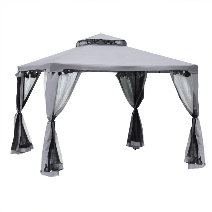 Metal Gazebo 3x3 Meter with 2-Tier Roof - Outdoor Garden Marquee, Party Tent Canopy, Patio Shelter with Netting - Ideal for Entertaining and Relaxation, Grey