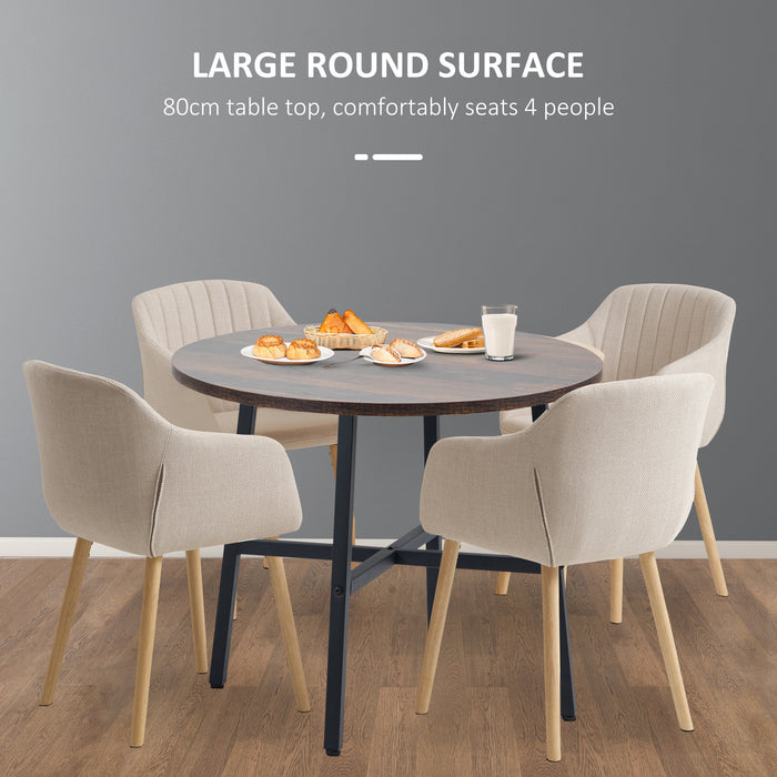 Industrial Round Dining Table - 85cm Rustic Brown Kitchen Table with Steel Legs - Perfect for Dining Room and Small Spaces