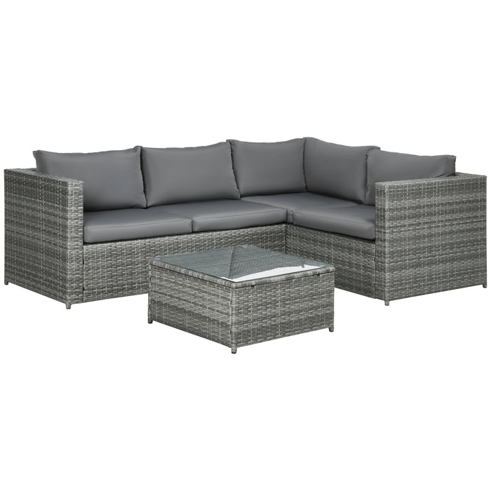 4-Seater Rattan Outdoor Patio Set - Corner Sofa with Thick Cushions and Coffee Table - Ideal for Garden Entertainment and Relaxation