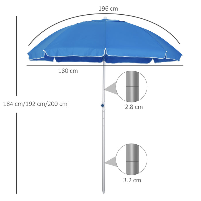 Arc 1.9m Beach Umbrella - Pointed Design with Adjustable Tilt and Carry Bag, Blue - Ideal Sunshade for Outdoor Patio Use