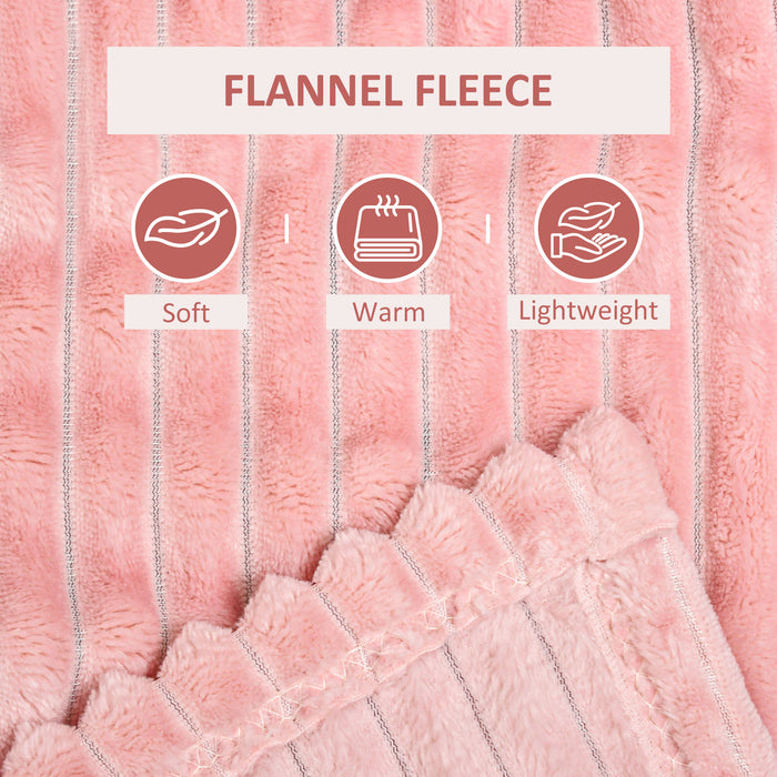 Fluffy Striped Flannel Fleece Throw Blanket - Cozy Warm King Size Bedspread 230x231cm in Pink - Ideal for Travel or Home Comfort