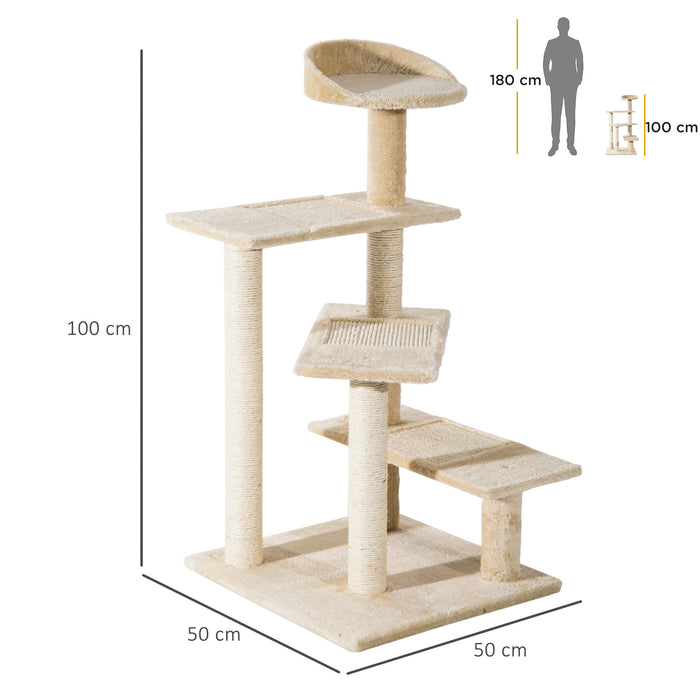 Kitten Scratch Cat Tree - Sisal Post Climbing Tower with Scratching Scratcher - Activity Centre for Cats, Beige