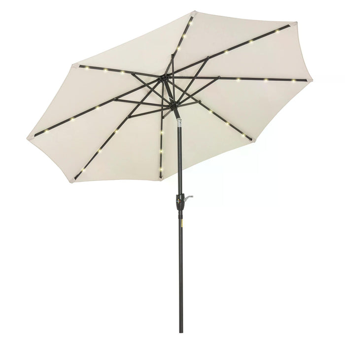 24 LED Light Outdoor Parasol - Tilt & Manual Crank Sun Shade Umbrella for Patio, Garden, Club Events - Ideal for Parties and Outdoor Comfort