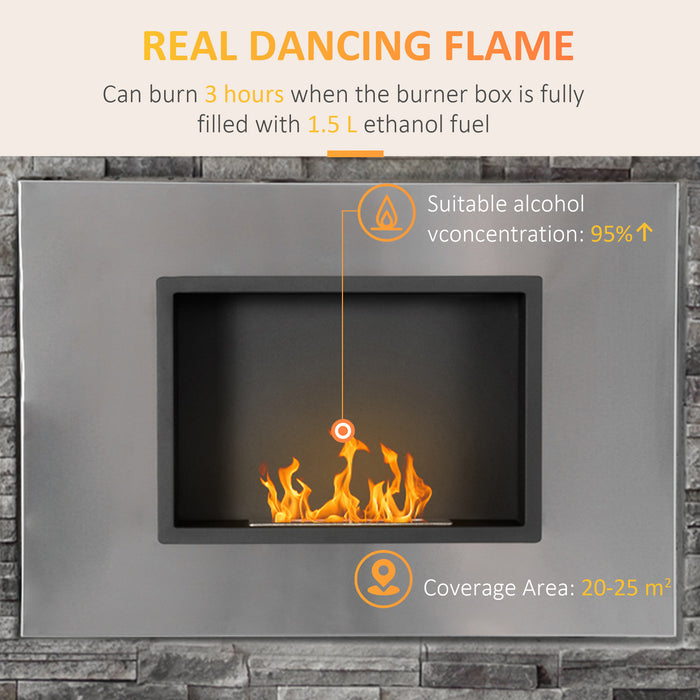 Stainless Steel Wall-Mount Ethanol Fireplace - Eco-Friendly Bioethanol Stove with 1.5L Fuel Tank, 3-Hour Burn Time - Ideal for Modern Home Heating Solutions