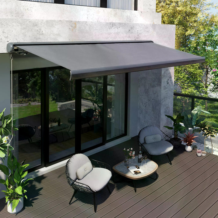 Electric Motorized Retractable Awning - Sun Shade Canopy with Remote Control & LED Lights, 300x250cm in Grey - Perfect for Patios and Outdoor Spaces