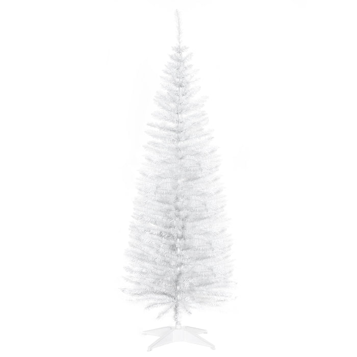 5T Artificial Pine Pencil - Slim Tall Christmas Tree with Dense Branch Tips for Xmas Holiday Décor - Includes Stand, Ideal for Compact Spaces in White