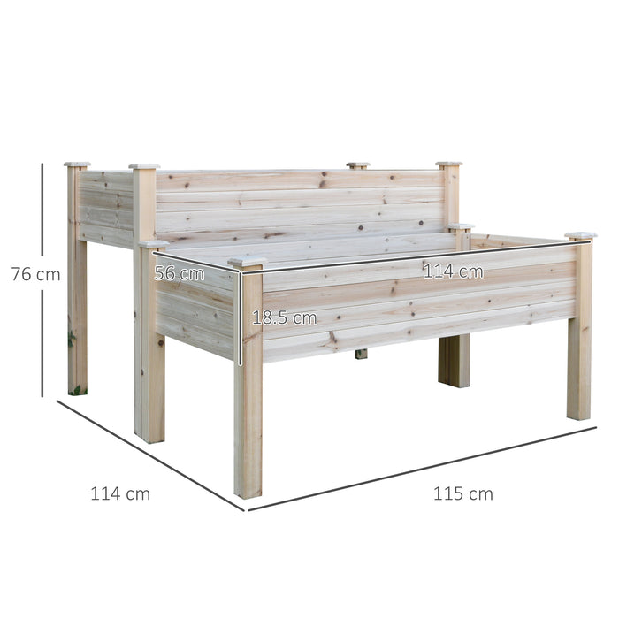 Solid Fir Wood 2-Piece Raised Bed Kit - Flower, Vegetable & Herb Garden Planter Boxes with Stand - Modular Design for Customized Layouts and Outdoor Gardening