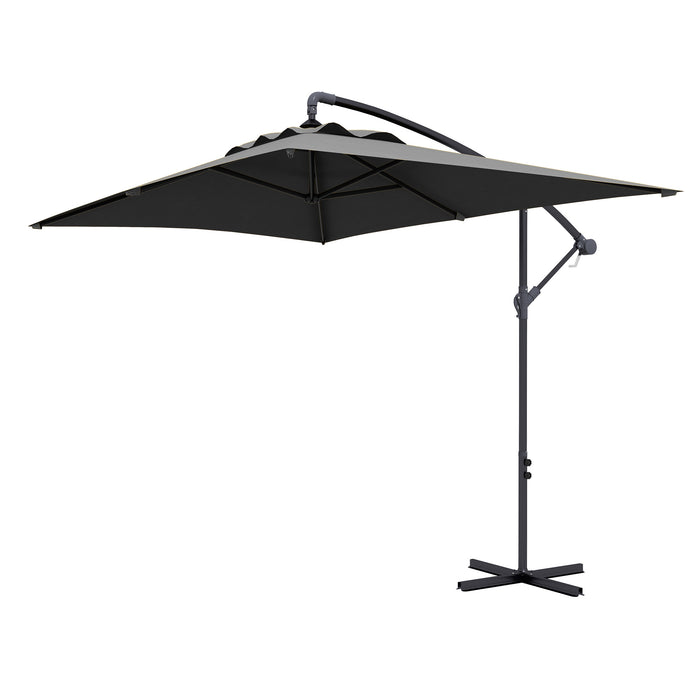 Cantilever Banana Parasol with Cross Base - 3x2m Rectangular Hanging Patio Umbrella, Crank Handle, 6 Ribs - Superior Sunshade for Outdoor Comfort and Protection