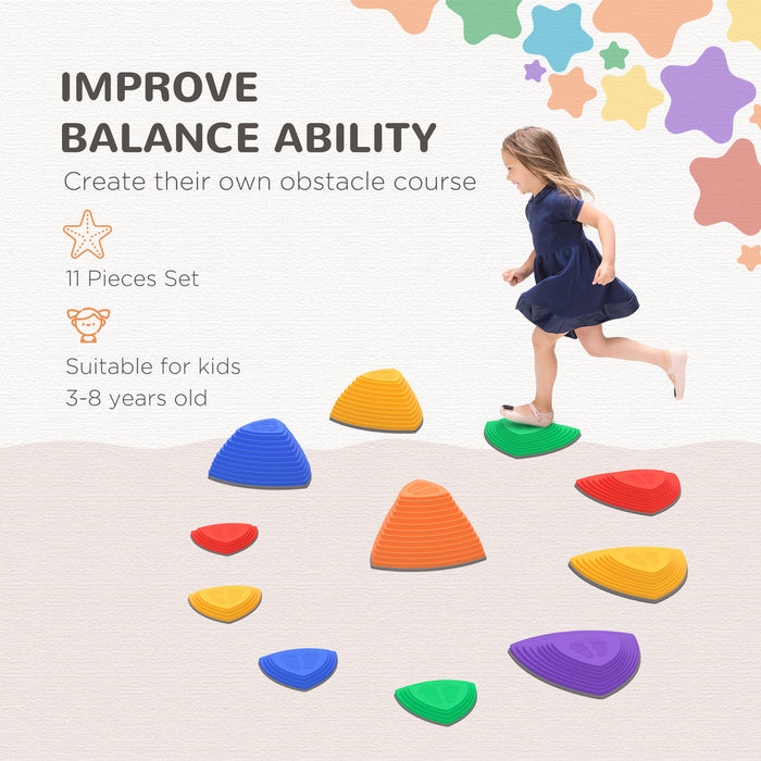 Kids Balance Stepping Stones - 11 PCs River Stones Set for Sensory and Obstacle Play, Stackable, Non-Slip - Perfect Indoor/Outdoor Play Equipment for Ages 3-8