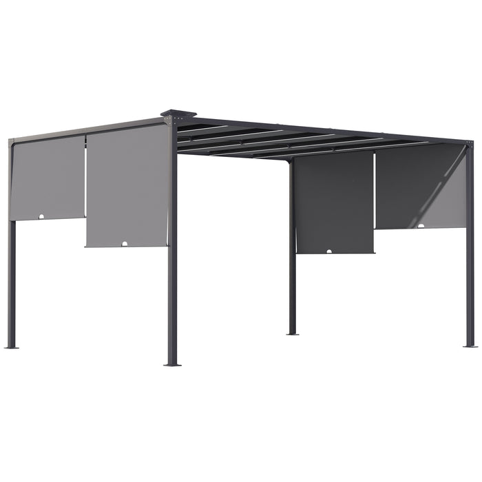 3m x 4m Metal Pergola with Retractable Roof - Outdoor Garden Structure with Solar-Powered LED Lights - Ideal for BBQs, Lawns, and Backyard Spaces in Dark Grey