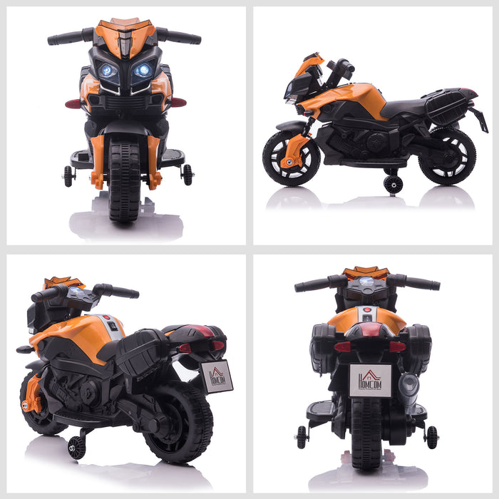 Kids Electric Motorcycle Ride-On - 6V Battery-Powered, Realistic Sounds, 3 km/h Speed, for Toddlers - Perfect for Girls and Boys Aged 18-48 Months, Orange Color