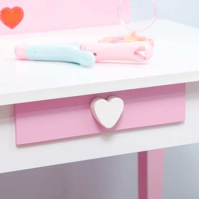 Princess-Themed 4-Piece Bedroom Set - Includes Bed, Toy Box Bench, Dressing Table & Stool - Perfect for Ages 3-6, Adorable Pink Design