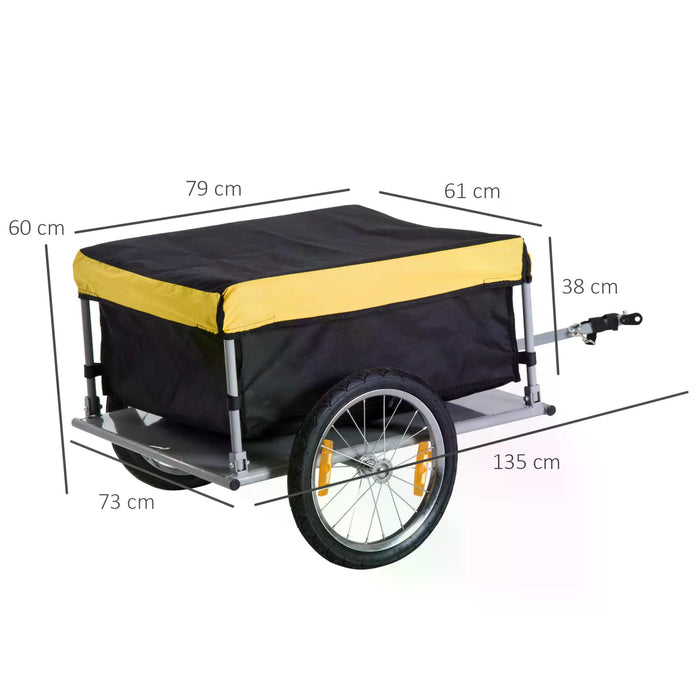 Steel Frame Bike Cargo Trailer - Sturdy Storage Cart and Luggage Trailer with Hitch, Yellow - Ideal for Transporting Goods and Outdoor Adventures